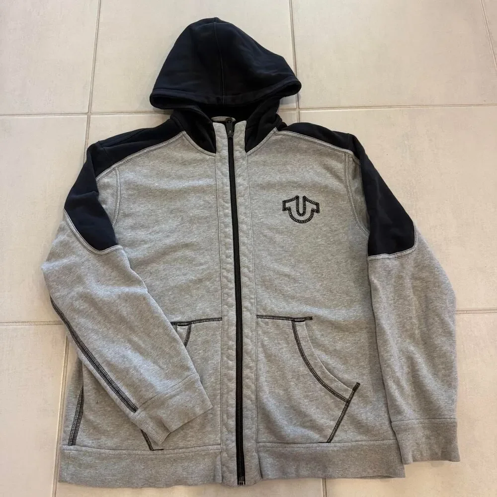 True Religion Colorblock Horseshoe Graphic Zip Hoodie XL